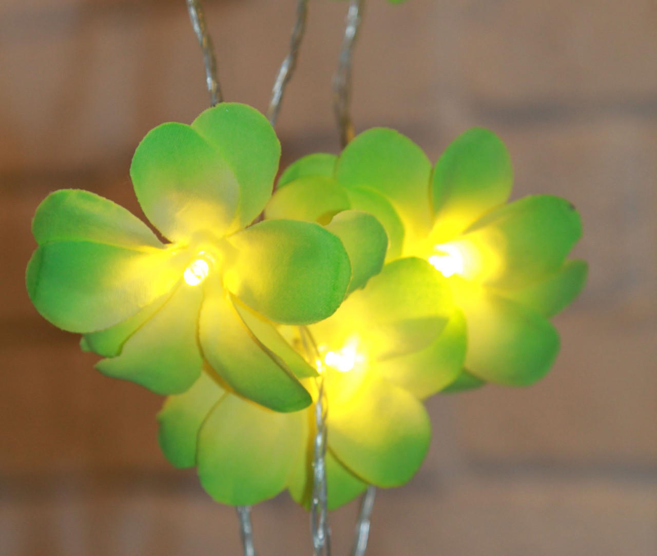 1 Set of 20 LED Green Frangipani Flower Battery String Lights Christmas Gift Home Wedding Party Decoration Outdoor Table Garland Wreath