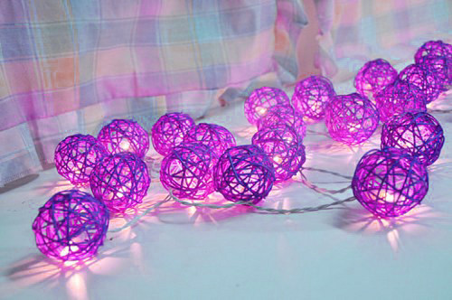 1 Set of 20 LED Cassis Purple 5cm Rattan Cane Ball Battery Powered String Lights Christmas Gift Home Wedding Party Bedroom Decoration Table Centrepiec