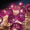 1 Set of 20 LED Cassis Purple 5cm Rattan Cane Ball Battery Powered String Lights Christmas Gift Home Wedding Party Bedroom Decoration Table Centrepiec