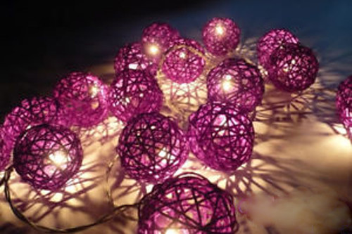 1 Set of 20 LED Cassis Purple 5cm Rattan Cane Ball Battery Powered String Lights Christmas Gift Home Wedding Party Bedroom Decoration Table Centrepiec