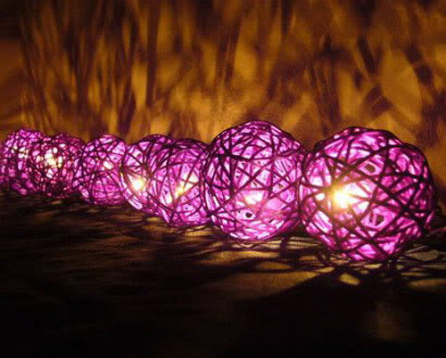 1 Set of 20 LED Cassis Purple 5cm Rattan Cane Ball Battery Powered String Lights Christmas Gift Home Wedding Party Bedroom Decoration Table Centrepiec