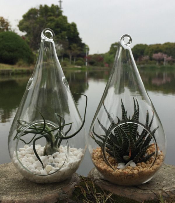 4 Pack of Hanging Clear Glass Tealight Candle Holder Tear Drop Pear Hour Glass Shape – 20cm High Terrarium Plant Mini Garden Holder Decoration Craft G