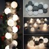 1 Set of 20 LED Black White 5cm Cotton Ball Battery Powered String Lights Xmas Gift Home Wedding Party Bedroom Decoration Outdoor Indoor Table Centrep