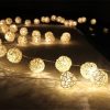 1 Set of 20 LED Cream White 5cm Rattan Cane Ball Battery Powered String Lights Christmas Gift Home Wedding Party Bedroom Decoration Table Centrepiece