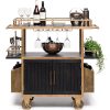 French Brass and Black Drinks Trolley Bar Cart with Bottle Rack Storage