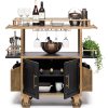 French Brass and Black Drinks Trolley Bar Cart with Bottle Rack Storage