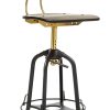 Industrial Wooden Height Adjustable Swivel Bar Stool Chair with Back – Gold Black