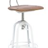 Hamptons Style White Bar Stool Chair Height Adjustable and Swivel with Natural Wood Top