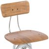 Hamptons Style White Bar Stool Chair Height Adjustable and Swivel with Natural Wood Top