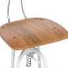 Hamptons Style White Bar Stool Chair Height Adjustable and Swivel with Natural Wood Top