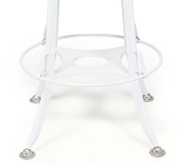 Hamptons Style White Bar Stool Chair Height Adjustable and Swivel with Natural Wood Top