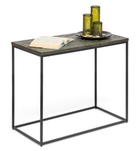 Rogerstone Black Sofa Side Table with Textured Wood Top