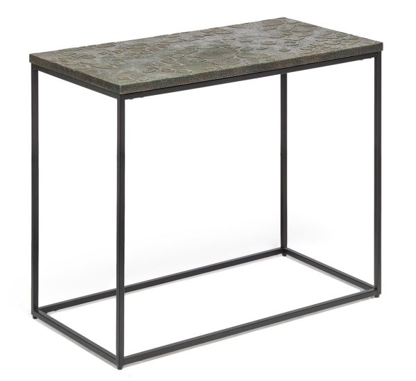 Rogerstone Black Sofa Side Table with Textured Wood Top