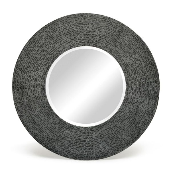 Round Wall Mirror with Croc Pattern Frame in Finish – Black and Silver