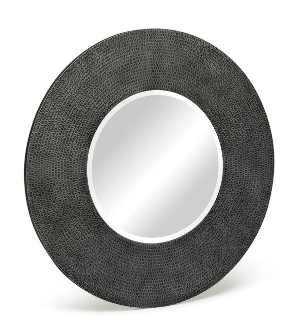 Round Wall Mirror with Croc Pattern Frame in Finish – Black and Silver