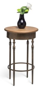 Torquay Wooden Round Side Table with Finial Legs in Dark French Brass Finish