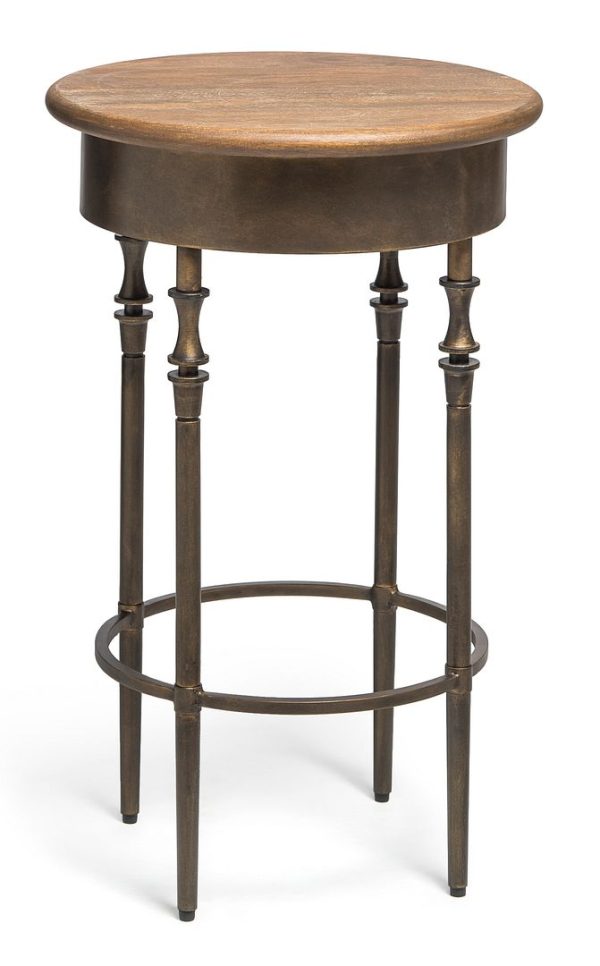 Torquay Wooden Round Side Table with Finial Legs in Dark French Brass Finish