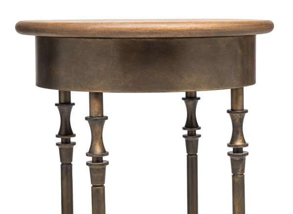 Torquay Wooden Round Side Table with Finial Legs in Dark French Brass Finish