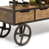 Industrial Style Wooden Bar Cart Drinks Trolley Station with Wine Bottle Rack