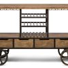 Industrial Style Wooden Bar Cart Drinks Trolley Station with Wine Bottle Rack