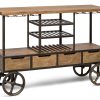 Industrial Style Wooden Bar Cart Drinks Trolley Station with Wine Bottle Rack