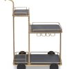 Black and French Brass Wooden 3-Tier Bar Cart Drinks Trolley