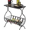 Wauconda Black Iron Side Table with Magazine Storage and Silver Finish Top