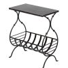 Wauconda Black Iron Side Table with Magazine Storage and Silver Finish Top