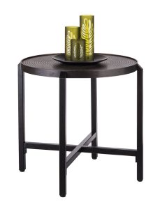 Jefferson Small Round Iron Black Side Table with Copper Finish Top