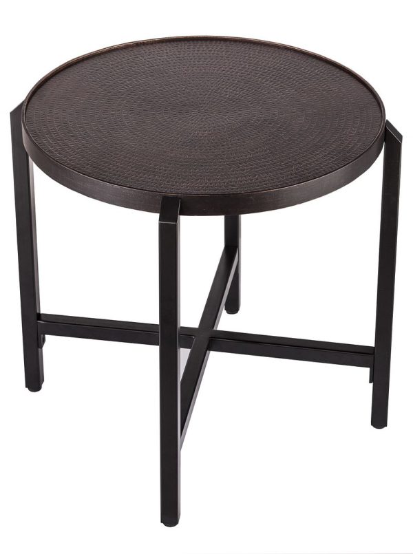 Jefferson Small Round Iron Black Side Table with Copper Finish Top