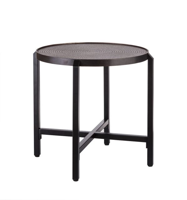 Jefferson Small Round Iron Black Side Table with Copper Finish Top