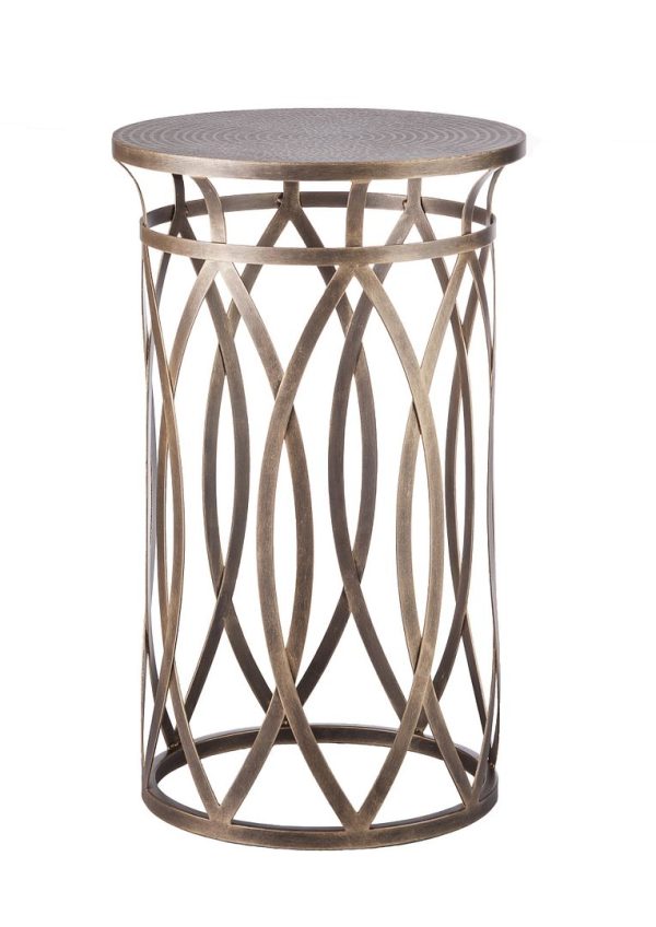 Brownsville Round Iron Side Table with Cross Legs in Brass Finish