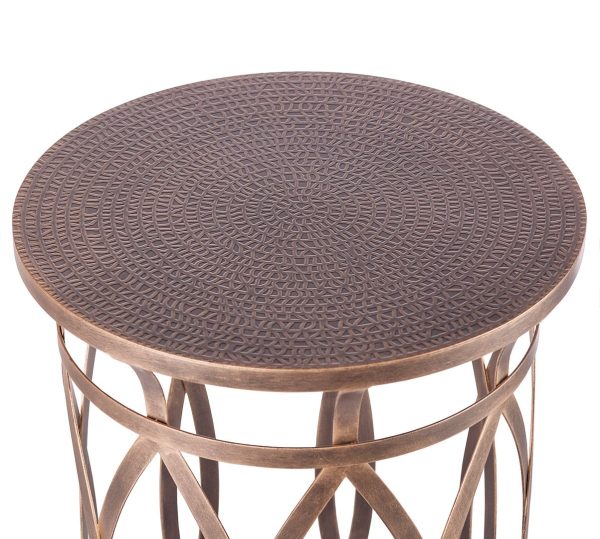 Brownsville Round Iron Side Table with Cross Legs in Brass Finish