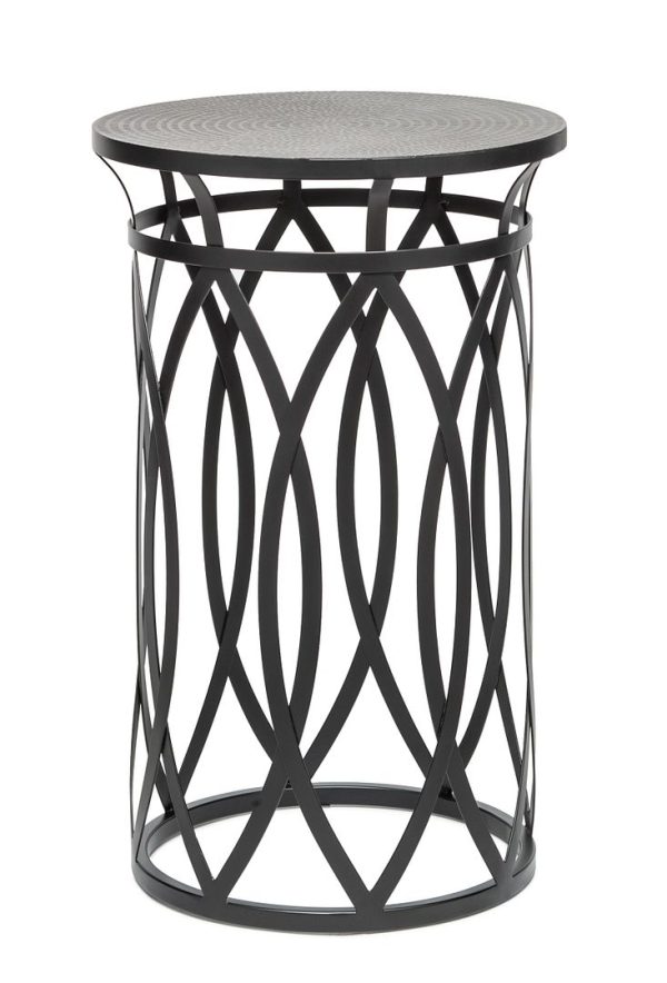 Elon Black Round Iron Side Table with Cross Legs and Top – Black