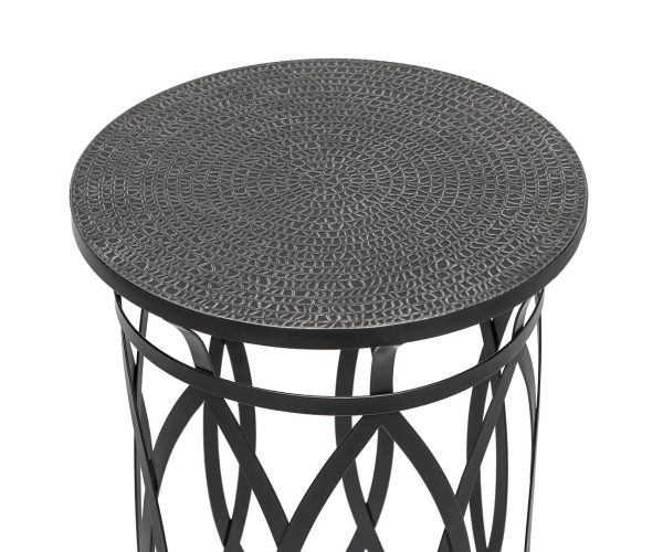 Elon Black Round Iron Side Table with Cross Legs and Top – Black