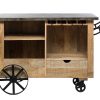 Large Industrial Style Wooden Bar Cart Drinks Trolley with Handle