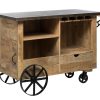 Large Industrial Style Wooden Bar Cart Drinks Trolley with Handle