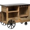 Large Industrial Style Wooden Bar Cart Drinks Trolley with Handle