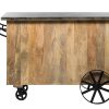 Large Industrial Style Wooden Bar Cart Drinks Trolley with Handle