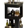 Contemporary Black Gold Drinks Trolley Bar Cart with Marble Top