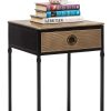 Dobbs Black Bedside Table with Storage Drawer and Gold Finished Textured Top