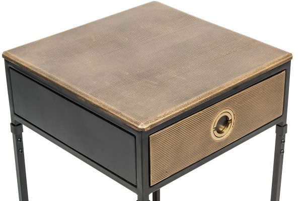 Dobbs Black Bedside Table with Storage Drawer and Gold Finished Textured Top