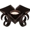 Decorative Black Metal Lotus Tea Light Candle Holders in Set of 2