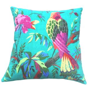 cotton velvet bird design cushion cover 45×45 cm – Dark turquoise