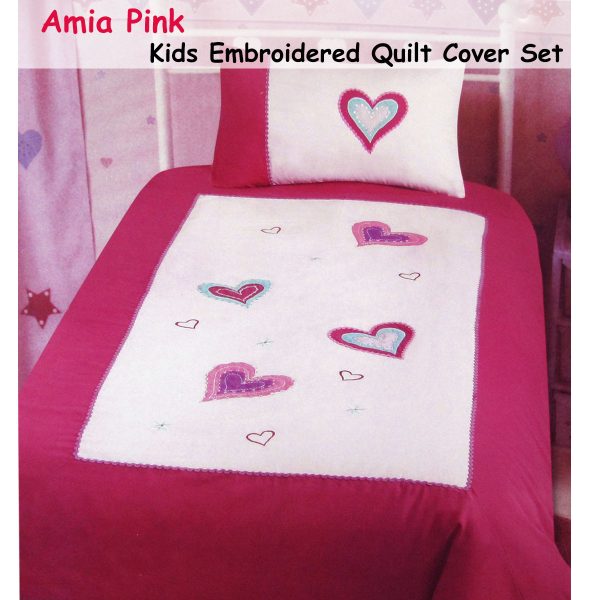 Amia Hearts Embroidered Quilt Cover Set Single