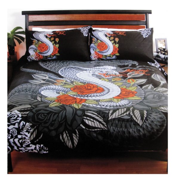 Miami Ink Cobra Black Quilt Cover Set Single