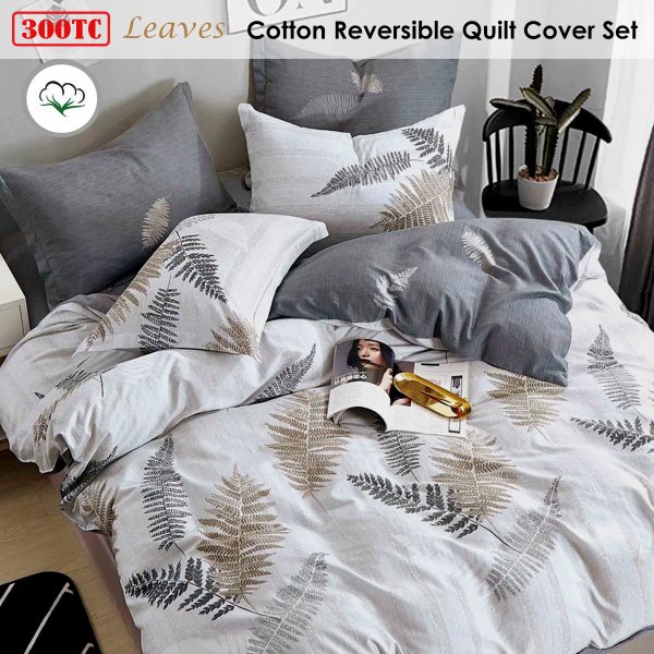 Leaves Reversible Quilt Cover Set King