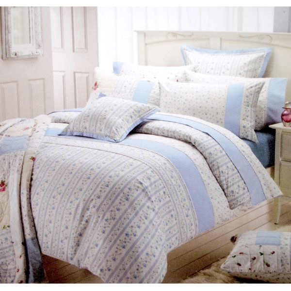 225TC Ashby Rose Blue Quilt Cover Set KING