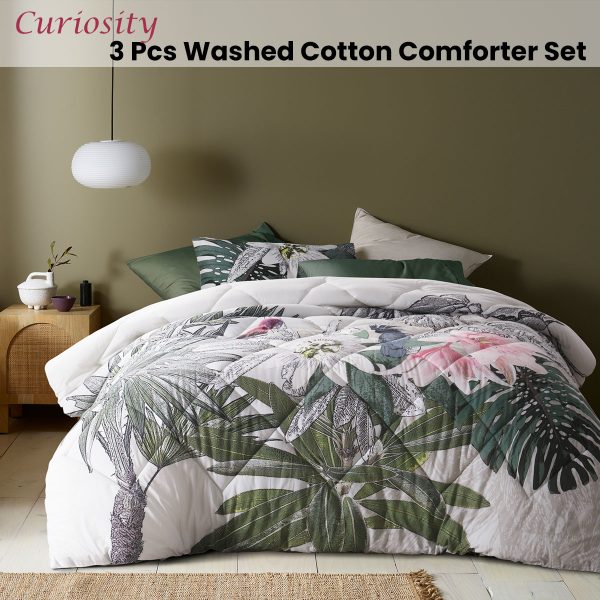 Curiosity Washed Cotton Printed 3 Piece Comforter Set Queen