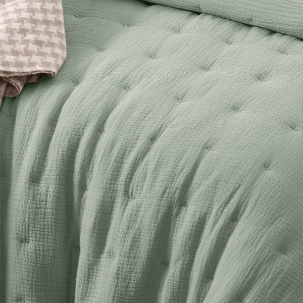 3 Piece Hugo Cotton Gauze Quilted Comforter Set Sage King